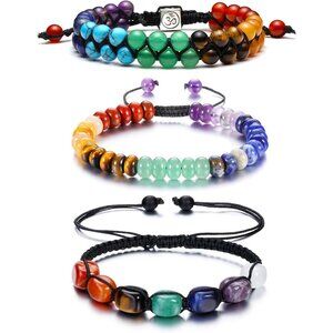 3pcs Healing Crystals Yoga Stone Bead Chakra Relax Bracelet for Womens Mens